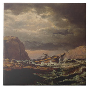Shipwreck on the Norwegian Coast by Johan Dahl Ceramic Tile