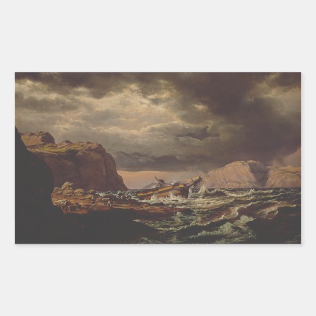 Shipwreck on the Norwegian Coast by Johan Dahl  Rectangular Sticker (Front)