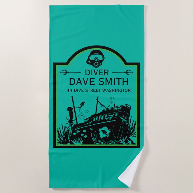 Shipwreck Sea Divers Beach Towel (Front)