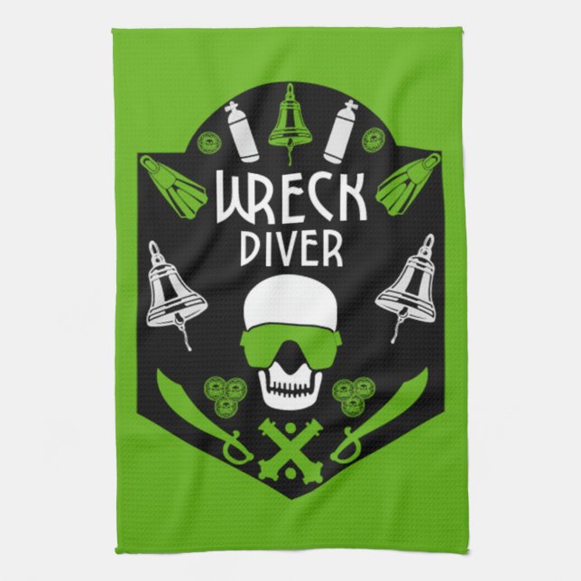 Shipwreck Sea Divers Tea Towel (Vertical)