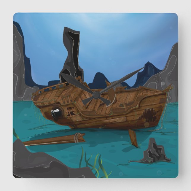 Shipwreck underwater square wall clock (Front)