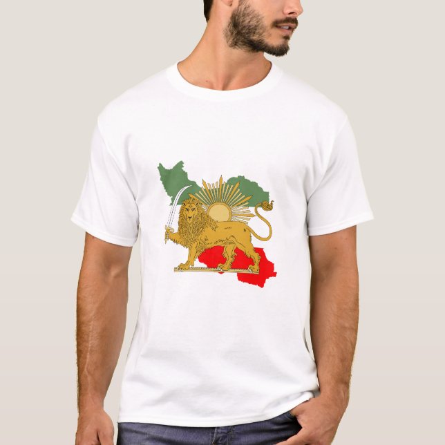 Shir o Khorshid - Lion and Sun - Persia Iran Flag  T-Shirt (Front)