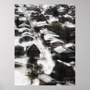 Shirakawago Snow Village Japan Travel Destination Poster