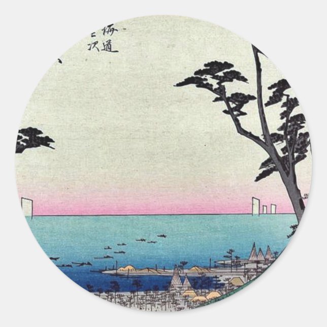 Shirasuka by Ando, Hiroshige Ukiyoe Classic Round Sticker (Front)