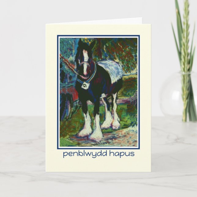 Shire Horse Birthday Card: Welsh Greeting Card (Front)