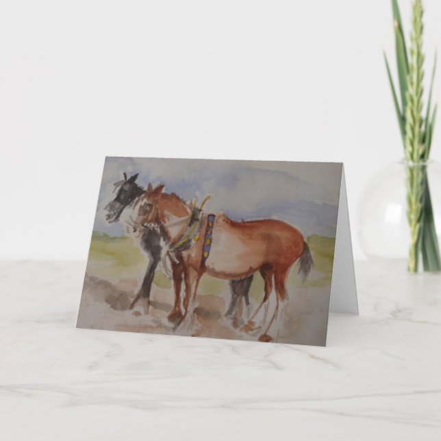 Shire Horses at Ploughing Match Watercolour  Card (Front)