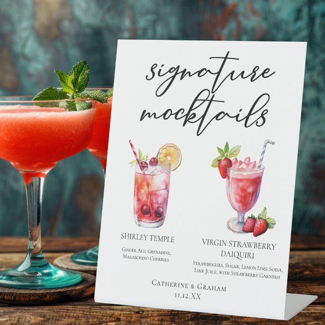 Shirley Temple Strawberry Daiquiri Mocktails Menu Pedestal Sign (Creator Uploaded)