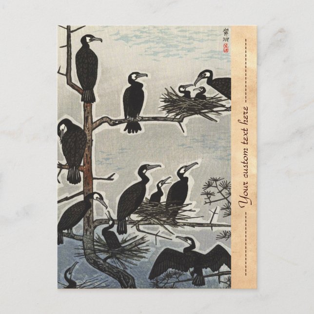 Shiro Kasamatsu Gathering of Cormorants ukiyo-e Postcard (Front)