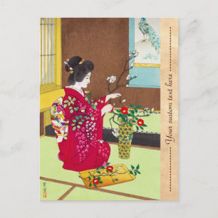 Shiro Kasamatsu Ikebana japan flowers lady scene Postcard