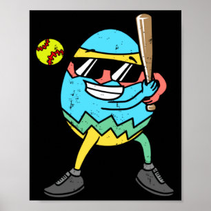 Shirt Egg Softball Player Easter Bunny Poster