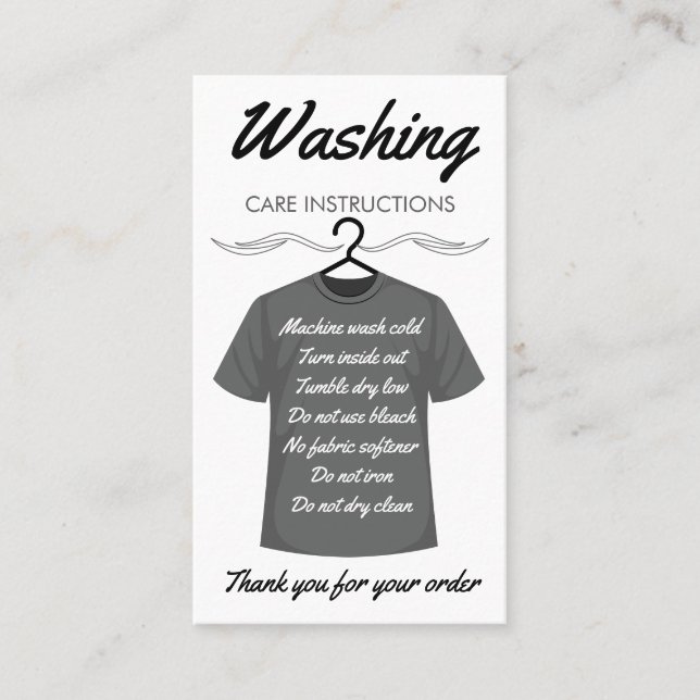 Shirt Washing Care Instructions Customer Direction Business Card (Front)