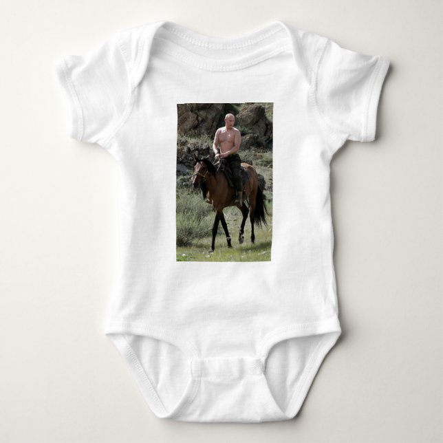 Shirtless Putin Rides a Horse Baby Bodysuit (Front)