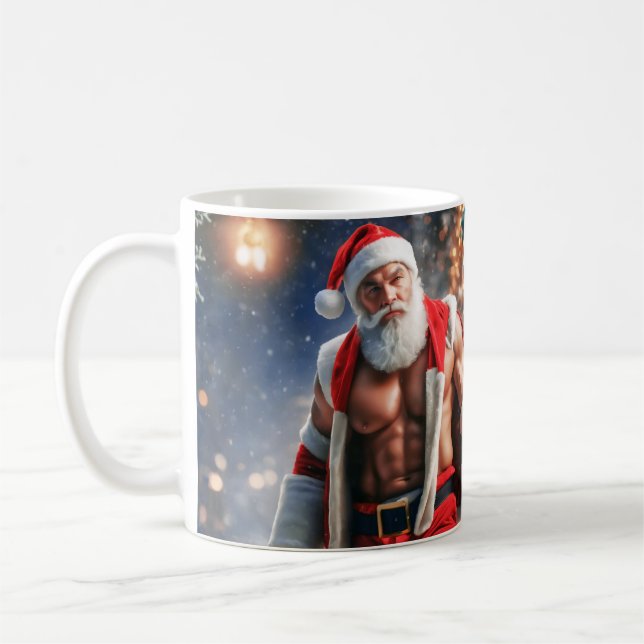 Shirtless Ripped Pinup Christmas Santa Claus Coffee Mug (Left)