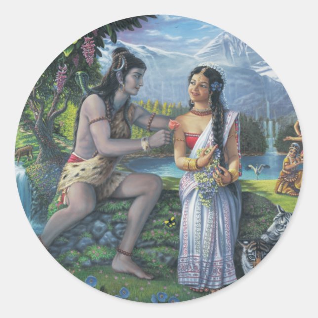 Shiva and Parvati - The All-Auspicious Couple Classic Round Sticker (Front)