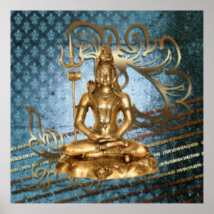 Shiva - blue, damask, gold poster