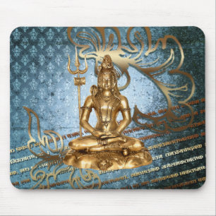 Shiva - Mousepad blue, gold damask