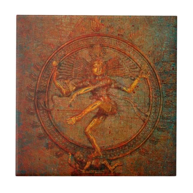 Shiva On Distressed Background Overlay Ceramic Tile (Front)