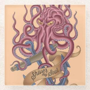Shiver My Soul Octopus Tatto Glass Coaster