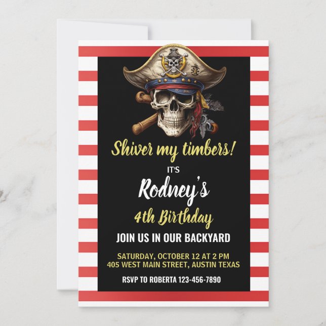 Shiver My Timbers Pirate Theme Birthday Invitation (Front)