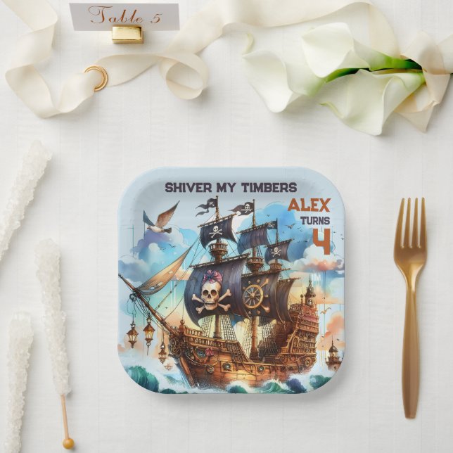 Shiver My Timbers Pirate Theme Paper Plate (Wedding)