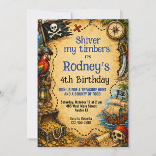 Shiver My Timbers Treasure Hunt Pirate Birthday Invitation