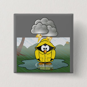 Shivering Rainy Day Penguin Thunder_Cove 15 Cm Square Badge