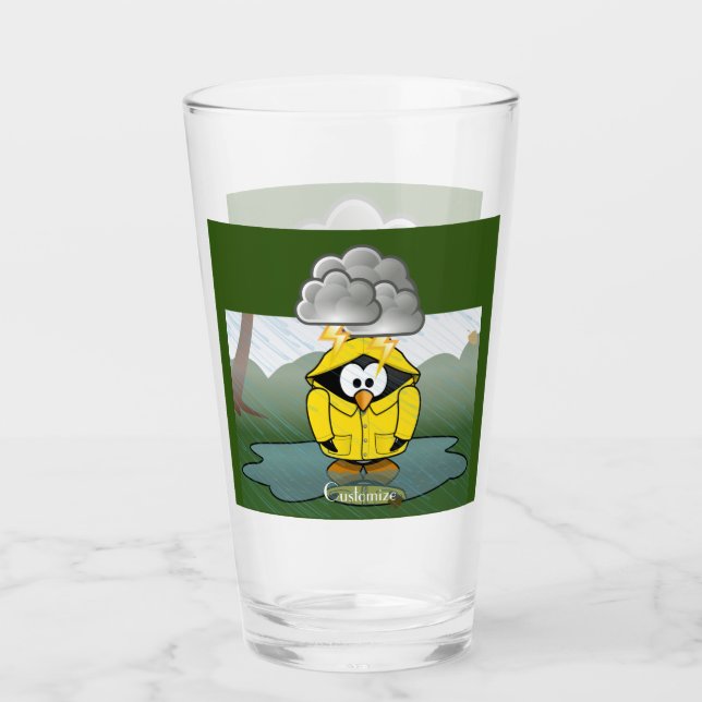 Shivering Rainy Day Penguin Thunder_Cove Glass (Front)
