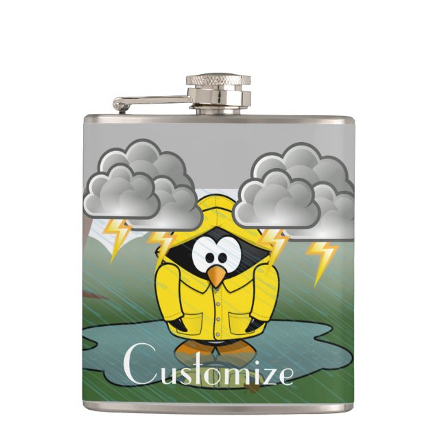 Shivering Rainy Day Penguin Thunder_Cove Hip Flask (Front)