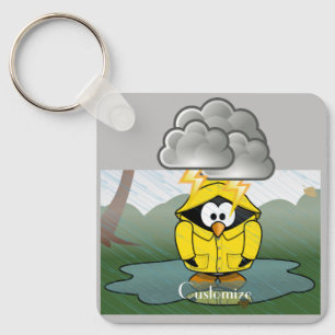 Shivering Rainy Day Penguin Thunder_Cove Key Ring