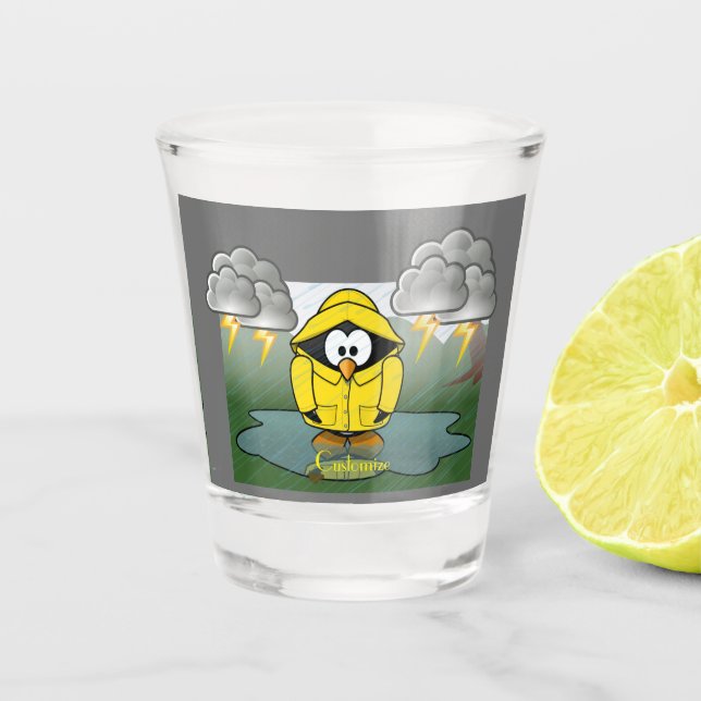Shivering Rainy Day Penguin Thunder_Cove Shot Glass (Front)