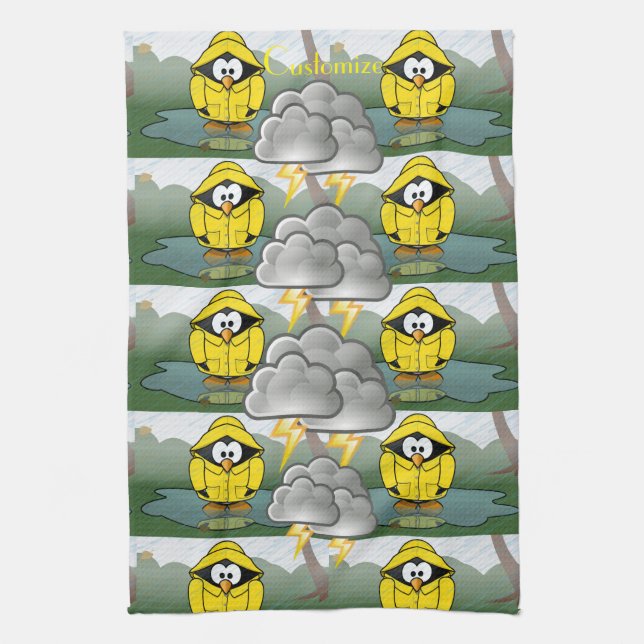 Shivering Rainy Day Penguin Thunder_Cove  Tea Towel (Vertical)