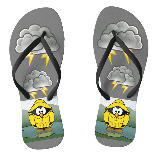 Shivering Rainy Day Penguin Thunder_Cove  Thongs (Footbed)