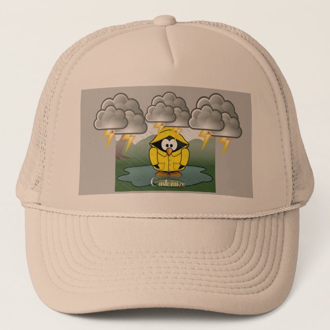Shivering Rainy Day Penguin Thunder_Cove Trucker Hat (Front)