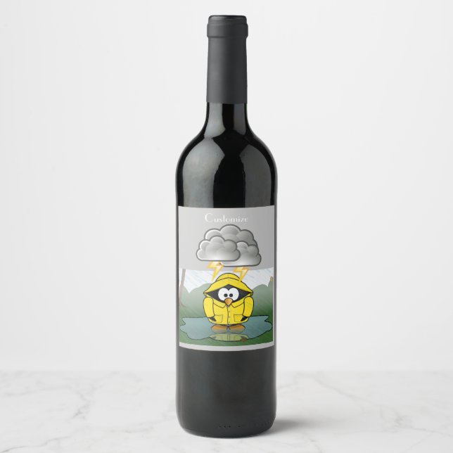 Shivering Rainy Day Penguin Thunder_Cove  Wine Label (Front)