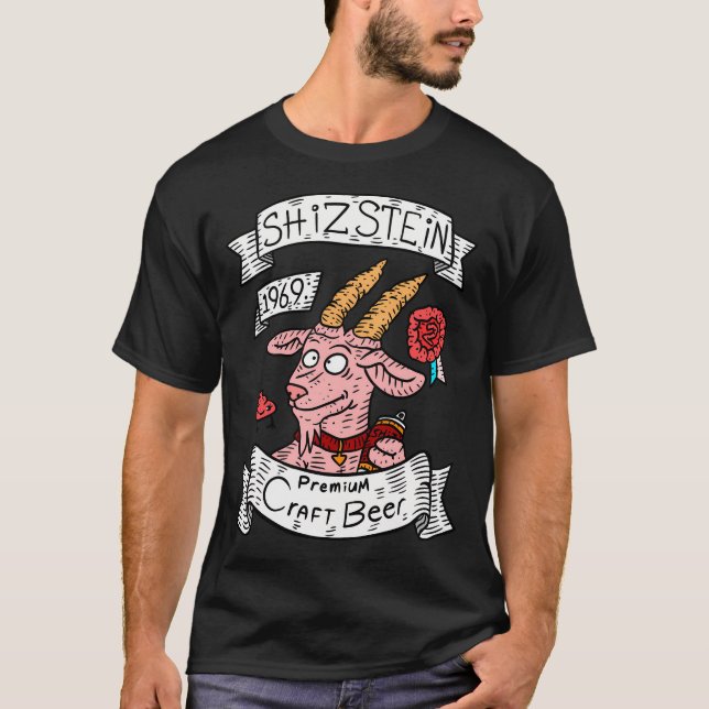 Shizstein. Craft Beer Logo. Pink Goat. T-Shirt (Front)