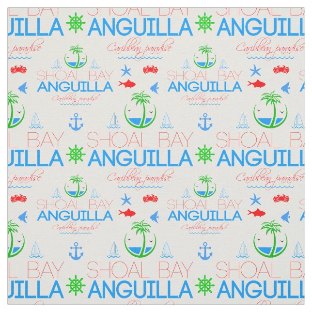 Shoal Bay, Anguilla Colour Text And Images Pattern Fabric (Swatch)