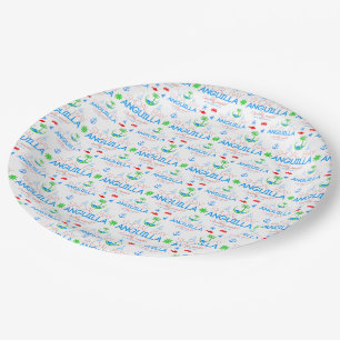 Shoal Bay, Anguilla Colour Text And Images Pattern Paper Plate