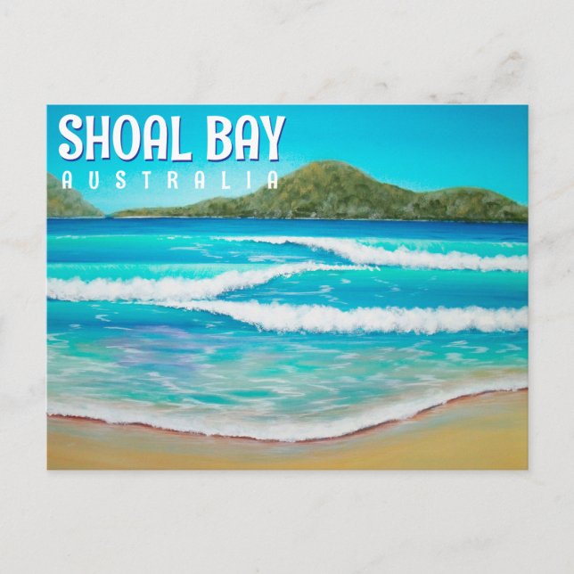 Shoal Bay Australia Beach Blue Waves Painting  Postcard (Front)