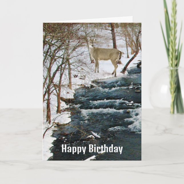 Shoal Creek in Winter with Deer Mens Birthday  Card (Front)