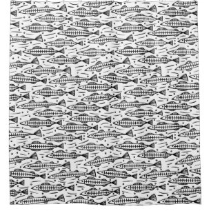Shoal of Fish Pattern - Black on White Shower Curtain