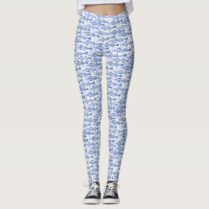 Shoal of Fish Pattern - Navy Blue on White Leggings