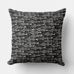 Shoal of Fish Pattern - White on Black Cushion
