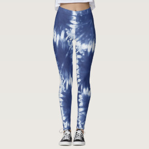Shobori Tie Dye Print Pattern Blue Leggings