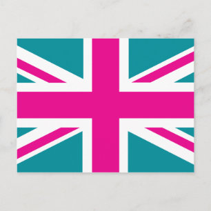 Shock Pink Union Jack British(UK) Flag Postcard