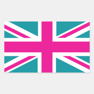 Shock Pink Union Jack British(UK) Flag Rectangular Sticker
