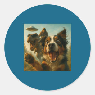 Shocked Australian Shepherd Dog T-rex Bigfoot Ufo  Classic Round Sticker
