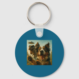 Shocked Australian Shepherd Dog T-rex Bigfoot Ufo  Key Ring