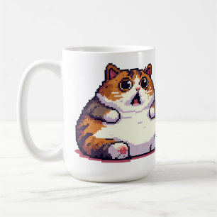 Shocked orange fat cat meme pixel art coffee mug