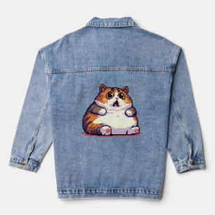 Shocked orange fat cat meme pixel art denim jacket