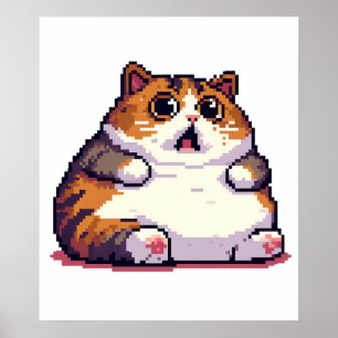 Shocked orange fat cat meme pixel art poster